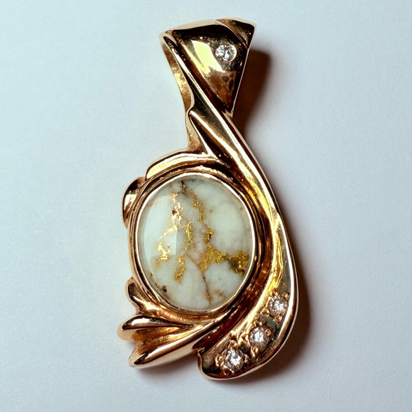 $12K OroCal 14k Solid Yellow Gold Quartz Nugget Diamond 1.5" Handmade Pendant - Picture 1 of 12